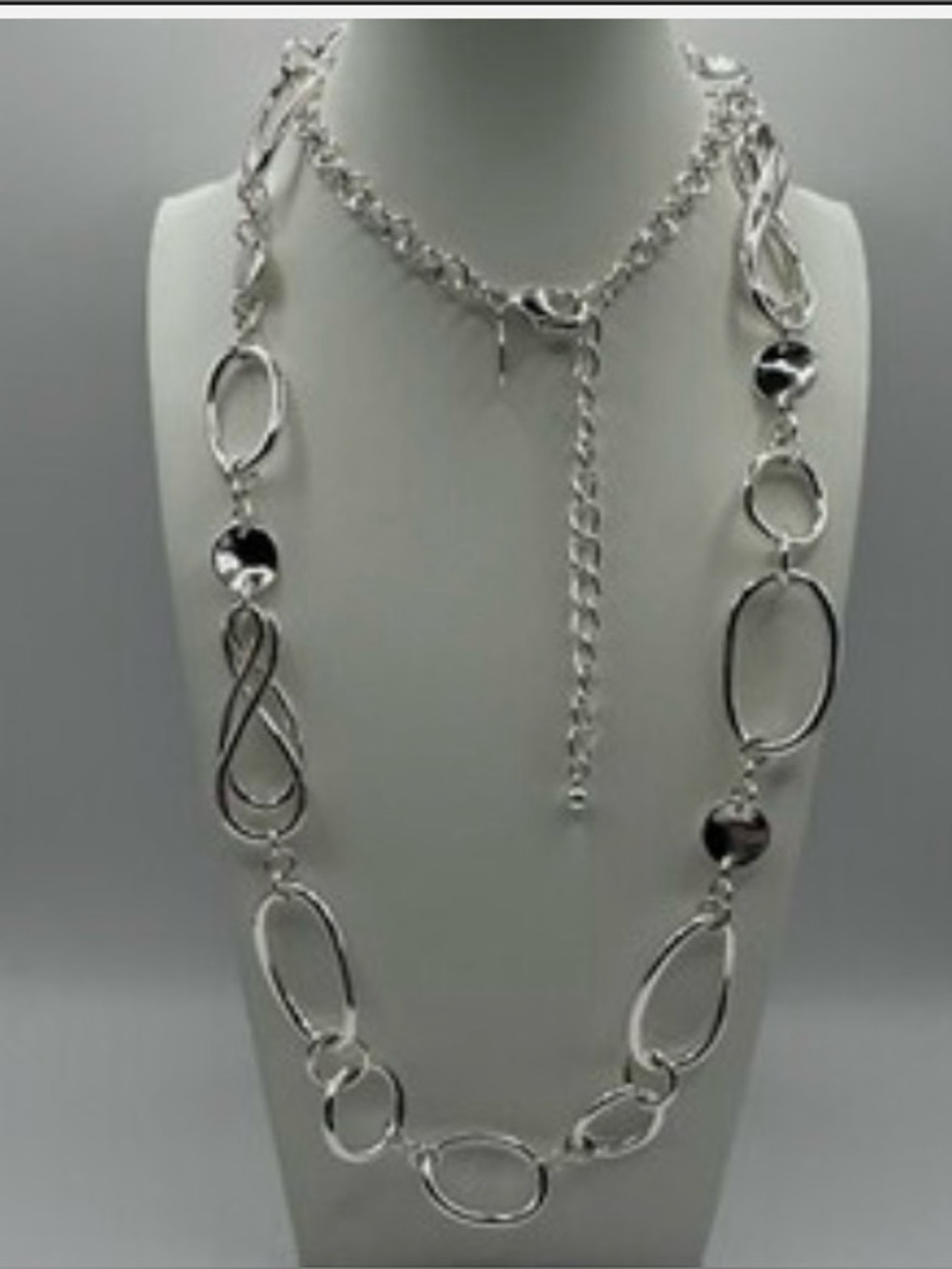 CHICOS Silver Link Infinity Long Necklace /Belt signed